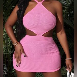 SHEIN Pink Ribbed Halter Bodycon Dress